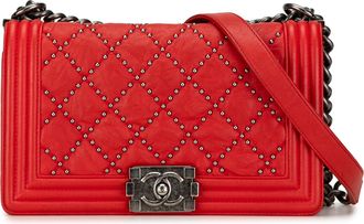 Chanel Pre-owned Womens Boy Studded Flap Bag - Red Leather - One Size