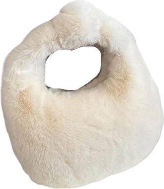 Generic Womens Plush Bags Fur Handbags Womens Small Half Moon Bag Warm Plush Wrist Bags Furry Short Handle Clutch Cute Ladies Coin Purses(Ivory)