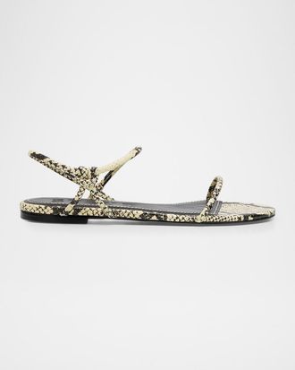 Staud Laurel Snake-Embossed Leather Flat Sandals