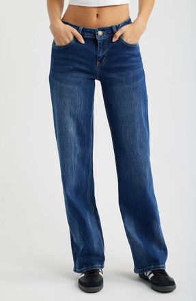 YMI Bella Butterfly Wide Leg Jeans in Dark Blue at Nordstrom, Size 13