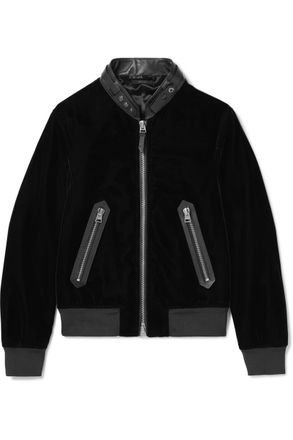 Tom Ford Full-Grain Leather-Trimmed Velvet Bomber Jacket