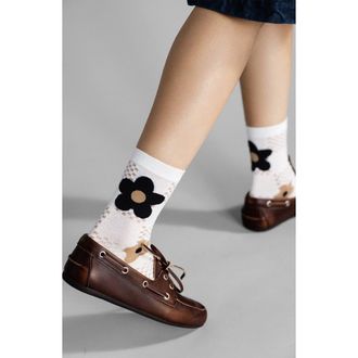 Hansel From Basel Jillian Floral Cotton Blend Crew Socks in White at Nordstrom