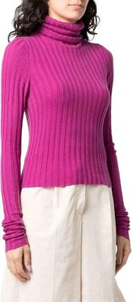 Chanel Y2k Cyclamen Pink Cashmere Ribbed Turtleneck Sweater, Size It; 42 (Authentic Pre-Loved)