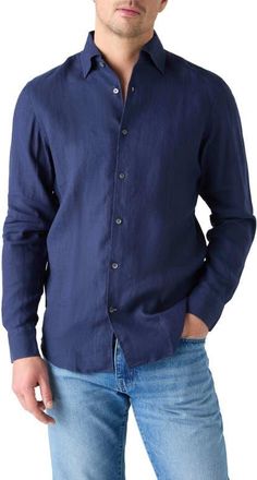 Robert Talbott Morgan Linen Shirt in Navy Piece Dye at Nordstrom, Size Xx-Large - 36