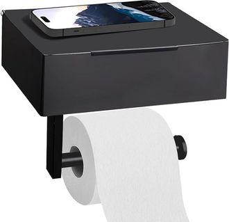 OEM Portarrollos De Papel Higi&eacute;nico Negro - No Requiere Taladros - Portarrollos De Papel Higi&eacute;nico - Con Dispensador De Toallitas H&uacute;medas - Autoadhesivo -