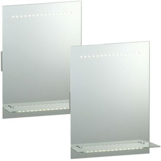 Loops 2 PACK IP44 LED Bathroom Mirror 50cm x 39cm Vanity Light Shelf & Shaver Socket | Size: 50 cm x 39 cm