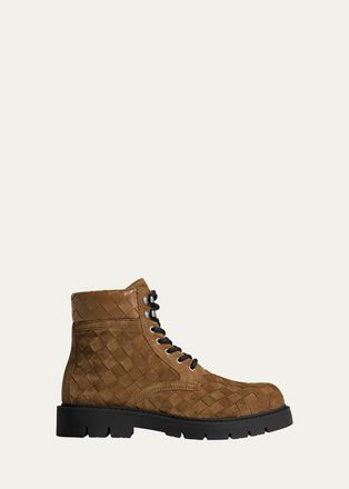 Bottega Veneta Mens Haddock Intrecciato Suede Lace-Up Boots