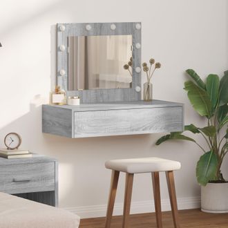 Berkfield Home Wall Hanging Dressing Table with LED Lights Grey Sonoma