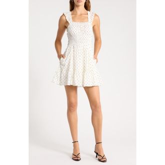 Abound Ruffle Strap Tiered Cotton Minidress in Ivory - Black Lenore Dot at Nordstrom Rack, Size X-Small