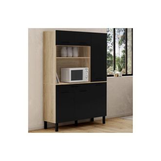 IDMarket Idmarket - Aparador De Cocina Cina Con Columna De 120 Cm, 6 Puertas + Caj&oacute;n, Acabado Haya Y Negro