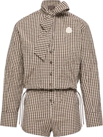 Moncler Moncler Vichy Romper With Bow, Women, Brown, Size: 40
