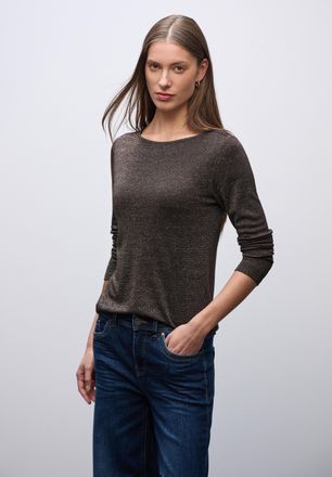 Street One Rundhalsshirt STREET ONE, Damen, Gr. 36, deep roast braun, Jersey, Obermaterial: 82% Viskose, 10% metallisierte Fasern, 8% Polyamid, Glitzermuster, re