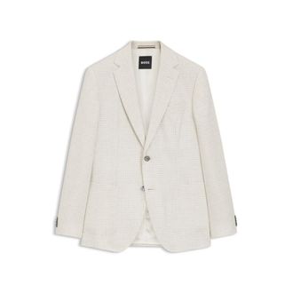 BOSS Slim-fit blazer in checked linen, cotton and silk