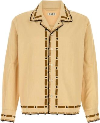 Bode Overhemden, Heren, Beige, M, Katoen, Beaded Ryegrass Long Sleeve Shirt