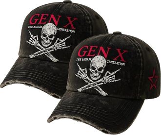 Generic GEN X Badass Skull Cap, Bold Generation X Baseball Hat with Skull & Crossbones, Generation X Tribute Gear, Adjustable Unisex Vintage Streetwear for Me