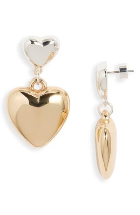 Nordstrom Puffy Heart Drop Earrings in Silver- Gold at Nordstrom