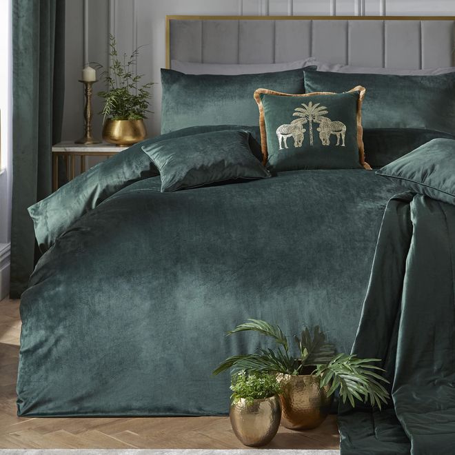 Laurence Llewelyn-Bowen Bettbezug-Set aus Samt, Kingsize-Bett (230 x 220 cm), 2 Kissenbezüge, weiche Haptik, Designer-Bettwäsche-Set in Dunkelgrün ab 50,88 €