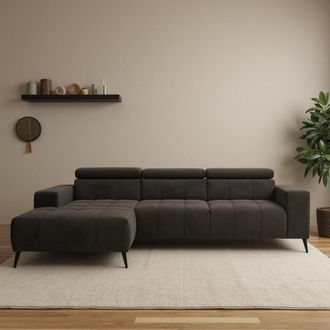 Domo Collection Ecksofa »Trento L-Form, mit Kufenfuss oder Einzelfuss« wahlweise mit Kopfteilverstellung, Recamiere links/rechts bestellbar