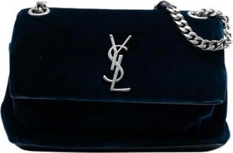 Saint Laurent Pre-owned Shoulder Bags, female, Blue, Size: ONE SIZE Pre-owned Velvet Crossbody Bag