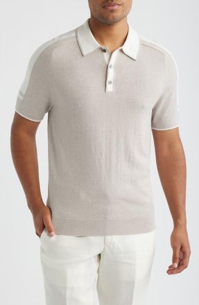 Reiss Brunswick Intarsia Stripe Wool & Cotton Polo Sweater in Oatmeal/white at Nordstrom, Size Xx-Large