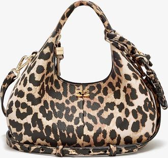 Ganni Brown Mini Hobo Bag in Grained Leopard