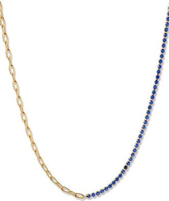 Brook & York Isabella Mini Birthstone Tennis & Paper Clip Chain Necklace in Gold/September at Nordstrom
