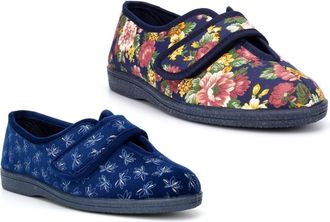 Generic Womens Wide Fit Slippers Ladies Wide Slippers Size 5 Double E Slipper Size 6 EE Slipper Touch Fastening Double E Width Rubber Sole Sizes 3-9 Floral/Na