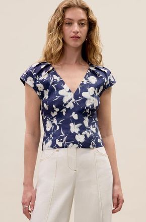 Rebecca Taylor Bea Linen Blouse in Navy Combo at Nordstrom, Size 0