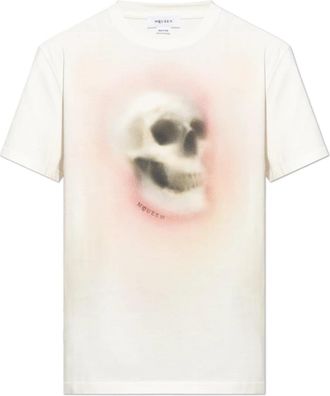 Alexander McQueen Airbrushed Skull T-shirt - Heren - T-shirts - Wit - S - Katoen - Tops