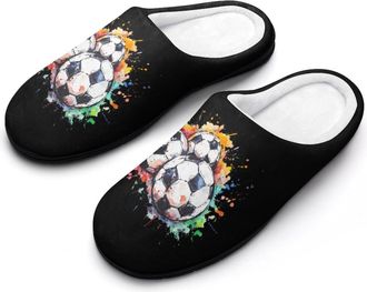 Generic Three Soccer Balls Footballs Mens Slippers Slip On Comfortable Fleece Cotton House Shoes Winter