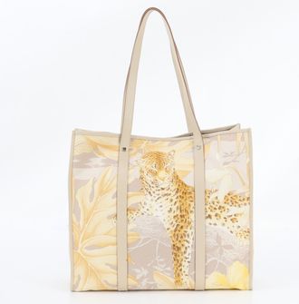 Ferragamo Beige Yellow Leather Canvas Shoulder Bag Tote Bag (Pre-Owned)