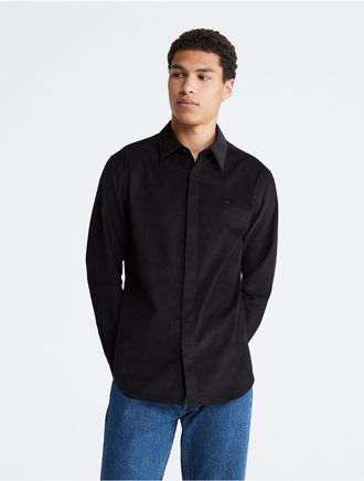 Calvin Klein Mens Corduroy Button Down Shirt - Black - XS
