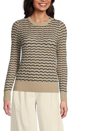 Lands End Cotton Viscose Button Shoulder Modern Crew Sweater in Champagne/navy Stitch Stripe at Nordstrom, Size X-Small P