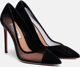 Aquazzura Studio 105 mesh-trimmed suede pumps