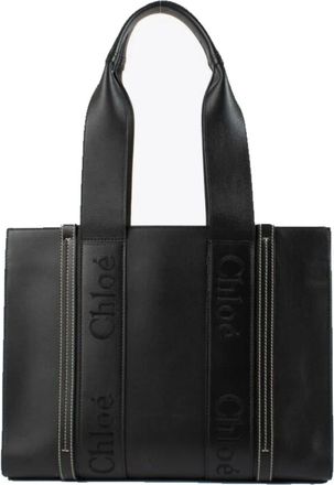 Chloé Tassen, Dames, Zwart, ONE Size, Leer, Woody Medium Leather Tote Bag