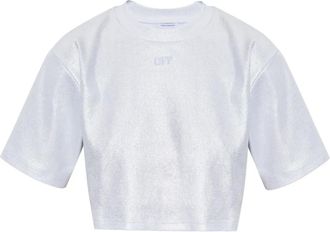 Off-white T-shirt crop con ricamo - Argento
