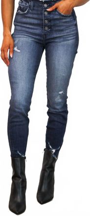Kancan Lauren High Waisted Distressed Jeans In Dark Wash Blue