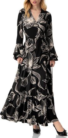Ivonne Long Black Dress with White Floral Print at Nordstrom, Size 12