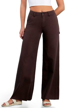HINT OF BLU Raw Hem Wide Leg Carpenter Jeans in Dark Chocolate at Nordstrom, Size 27