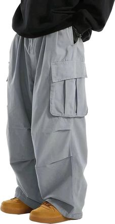 Generic Casual Mens Cargo Pants Baggy Wide Leg Drawstring Jogger Hiking Hip Hop Style with Gray XX-Large