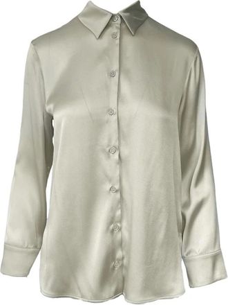 Max Mara Zijden overhemd met zijsplitten - Dames - Overhemden - Grijs - S - Overhemden