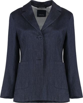 Max Mara Womens Blazer Derna Linen Navy Blue Blazers Jacket