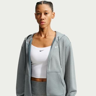 Nike Womens Studio Fleece Sport Dri-FIT Full-Zip Hoodie in Grey | IO0431-084