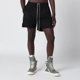 Rick Owens Black Drawstring Shorts In Cotton Poplin