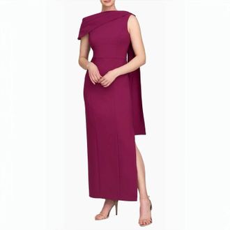Kay Unger Dominica Asymmetric Crepe Gown In Boysenberry