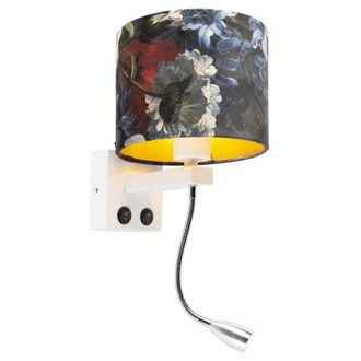 QAZQA Modern Wall Light White with Velour Floral Shade - Brescia