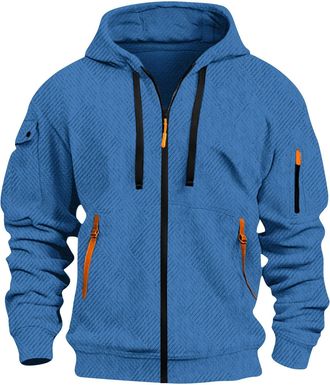 Generic Mens Hoodies Zip up Long Sleeve Hooded Sweatshirt Casual Plain Hoody Jacket Tactical Sweatshirt with Zipper Pockets Comfortable Holiday Athletic Sport