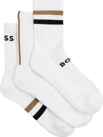 BOSS Boss Striped Logo Cotton-blend Socks - set of Three - White - One Size
