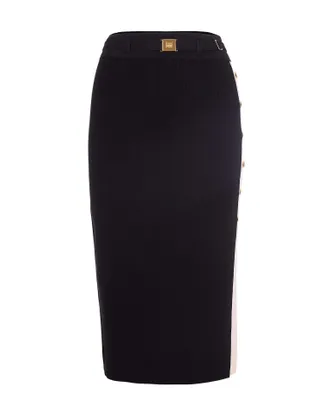 Elisabetta Franchi Midi Skirt with Viscose Bands and Jacquard Detailing