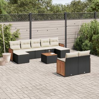 vidaXL Vidaxl - Set De Sof&aacute;s De Jard&iacute;n 10 Pzas Cojines Rat&aacute;n Sint&eacute;tico Negro